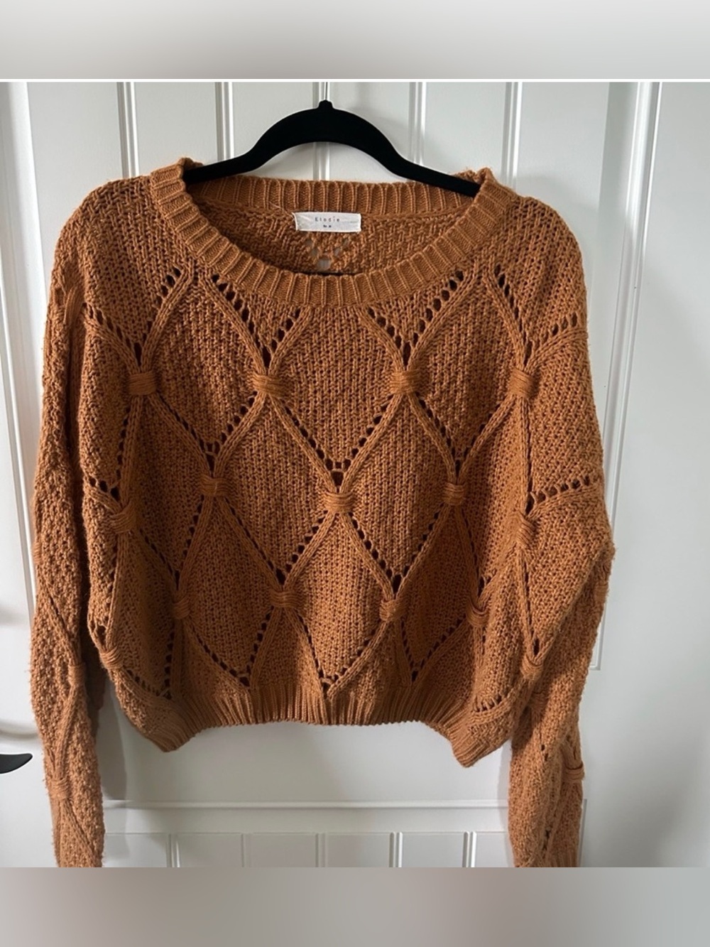 Elodie Openwork Diamond-Knit Sweater in Rust